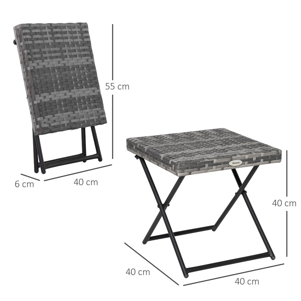 Folding Square Rattan Coffee Table Bistro Balcony Garden Steel Outsunny