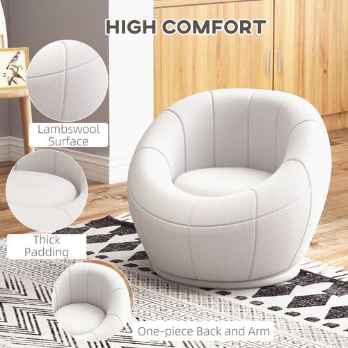 HOMCOM Modern Round Boucle Armchair Accent Chair for Living Room Bedroom White
