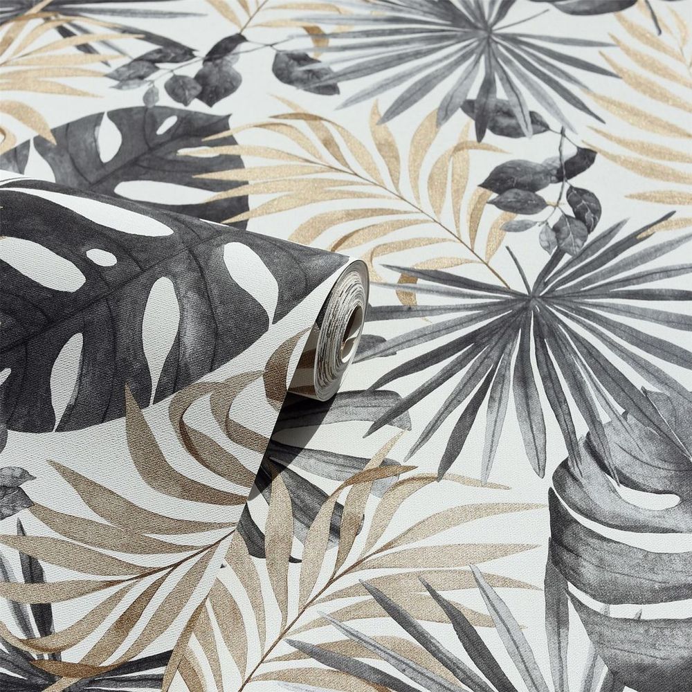 Jungle Wall Black & Gold Wallpaper