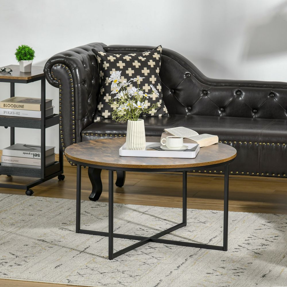 Industrial Round Side Table with Metal Frame