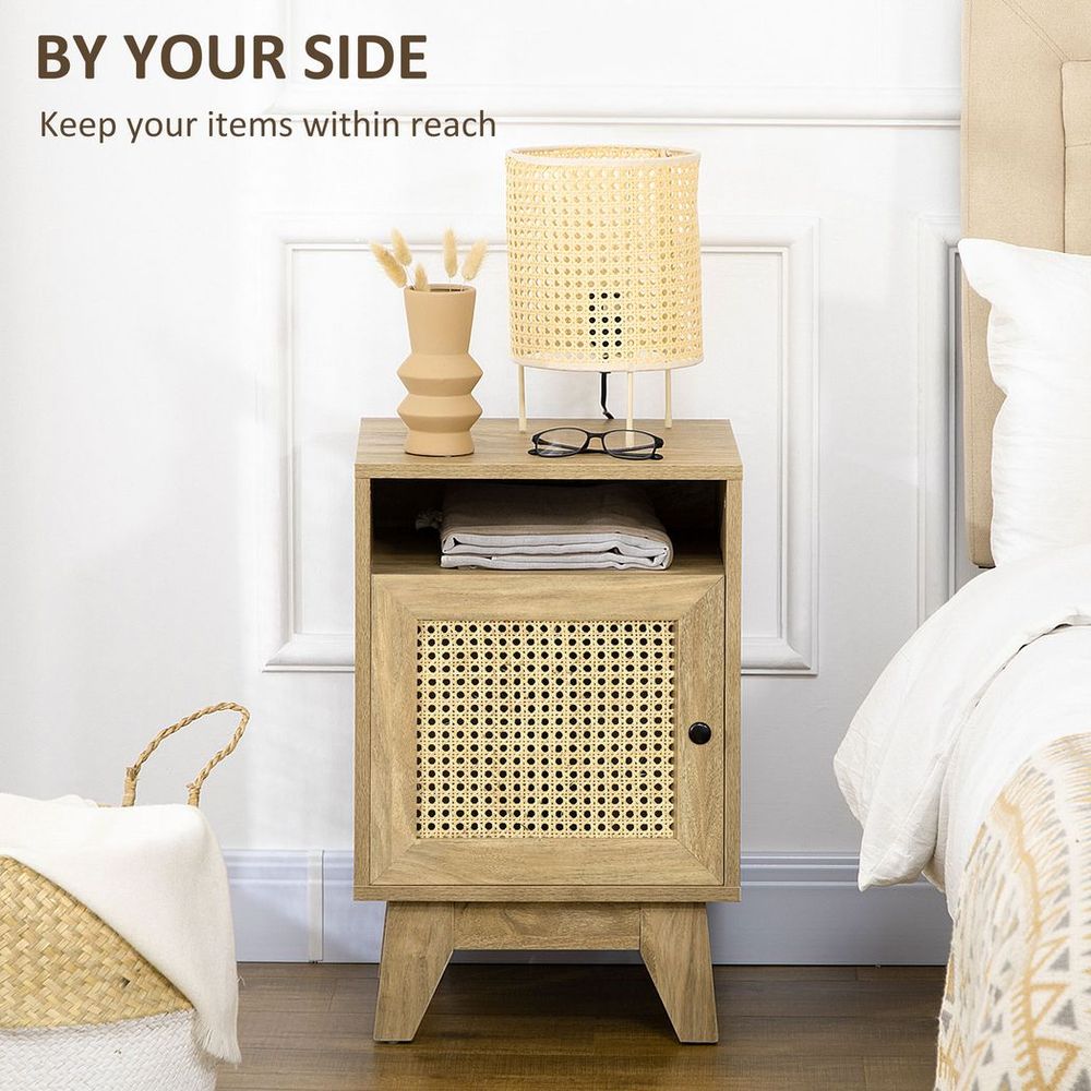 Bedside Table with Rattan Door