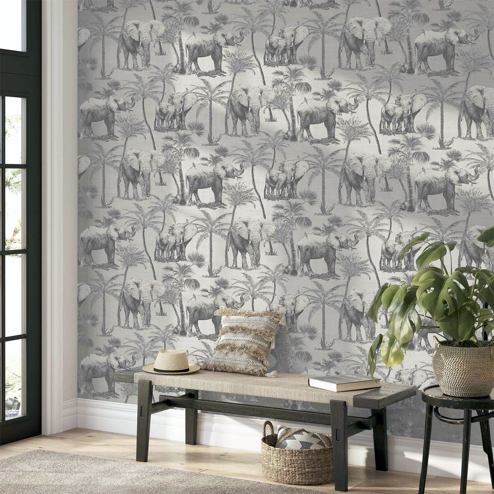 Safari Elephant Charcoal Wallpaper