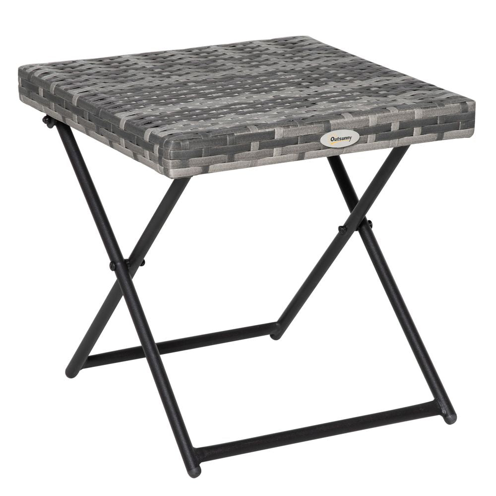 Folding Square Rattan Coffee Table Bistro Balcony Garden Steel Outsunny