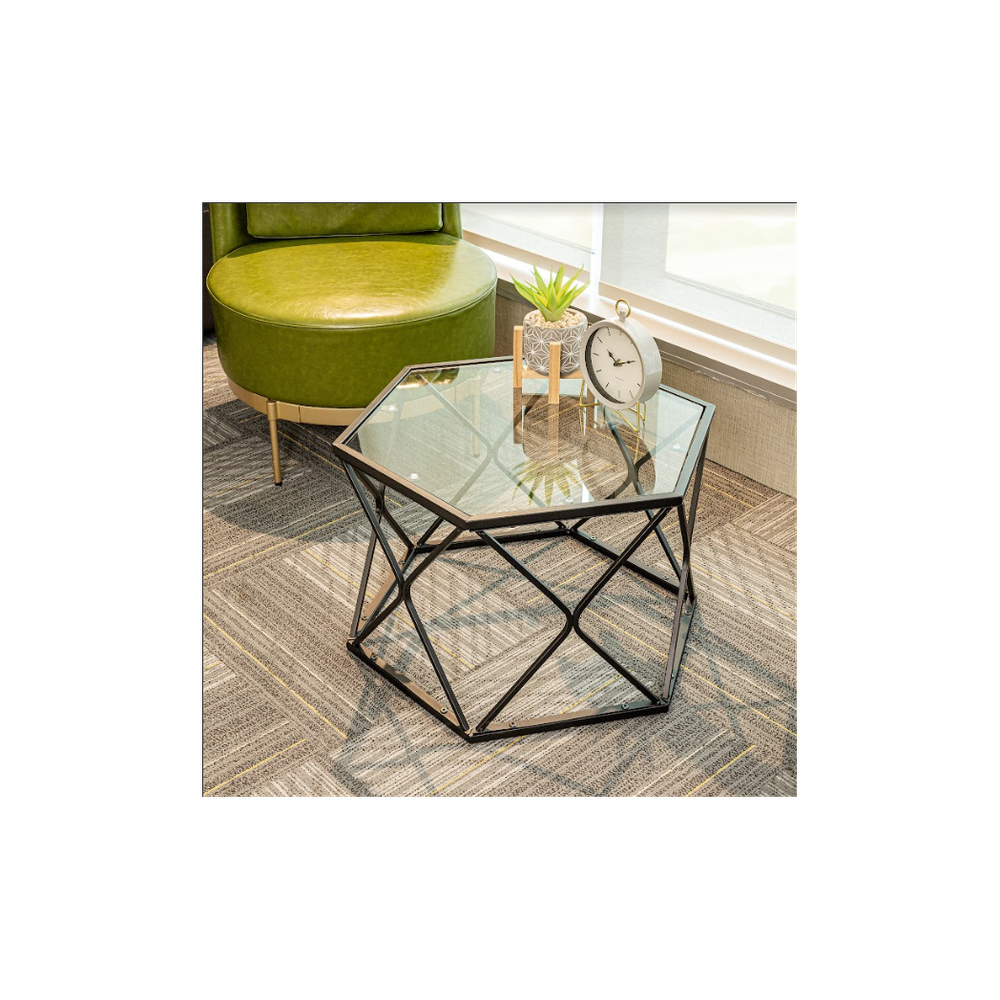 Hexagon Tempered Glass Black Coffee Side Table (Big) - SLENDER