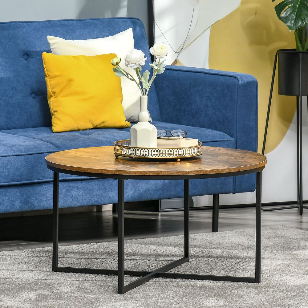 Industrial Round Side Table with Metal Frame