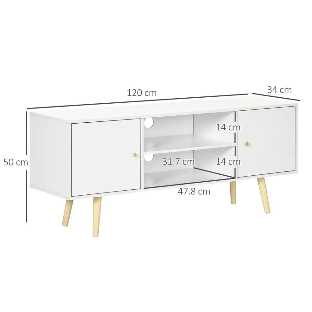 TV Stand Cabinet with Cable Management and Wood Legs