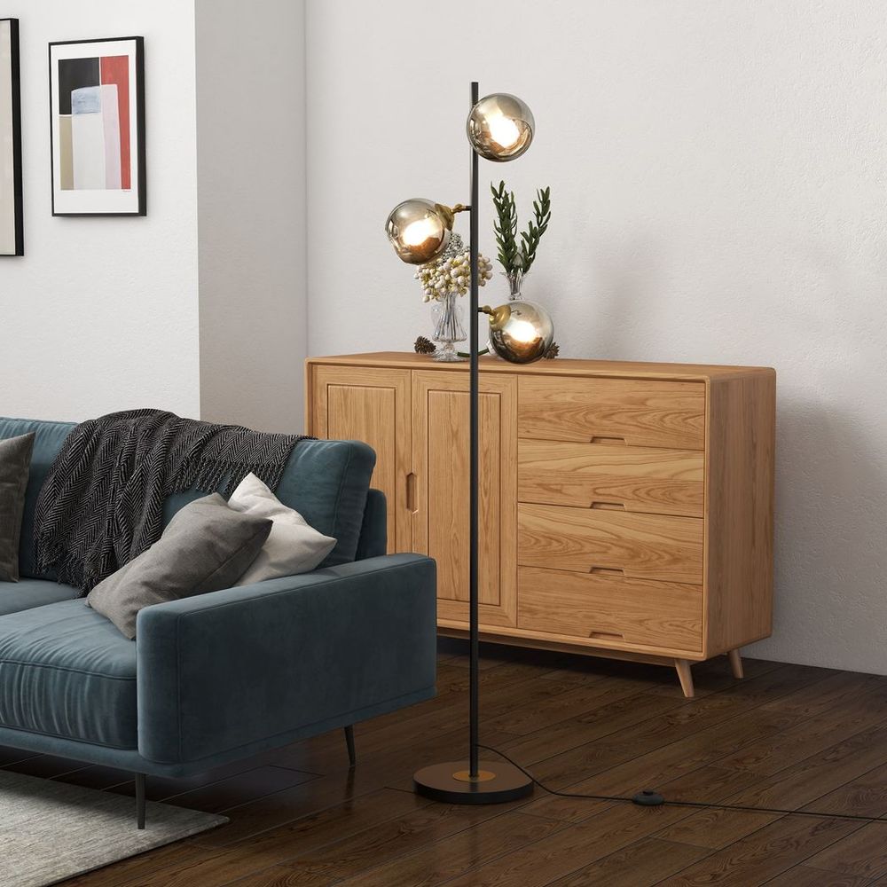 Modern Floor Lamp with Glass Global Shade