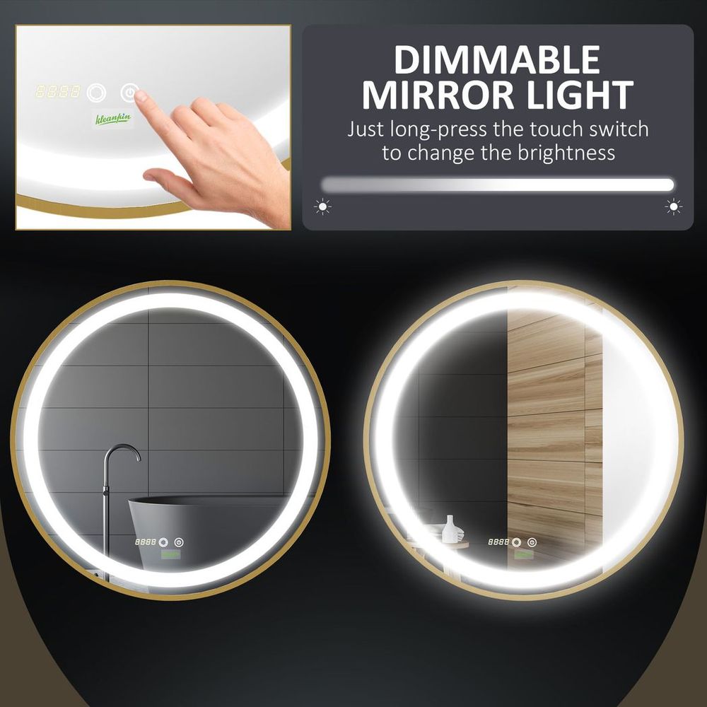 LED Bathroom Round Gold Mirror 