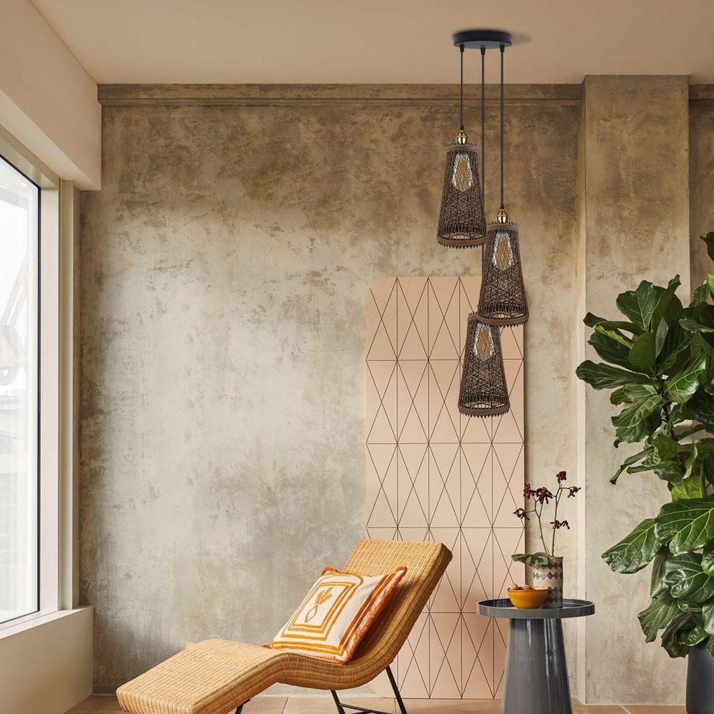 3 Head Natural Wicker Basket Rattan Ceiling Pendant
