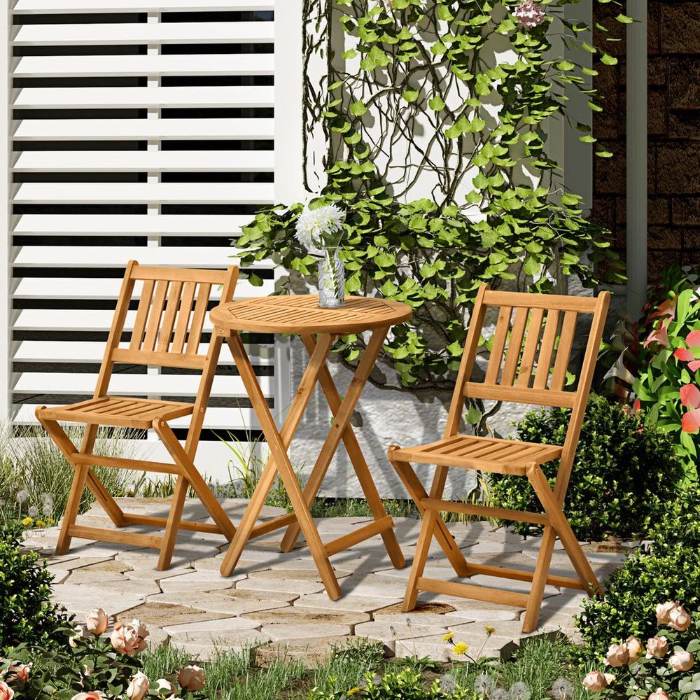 Bistro Table Set with 2 Foldable Chairs