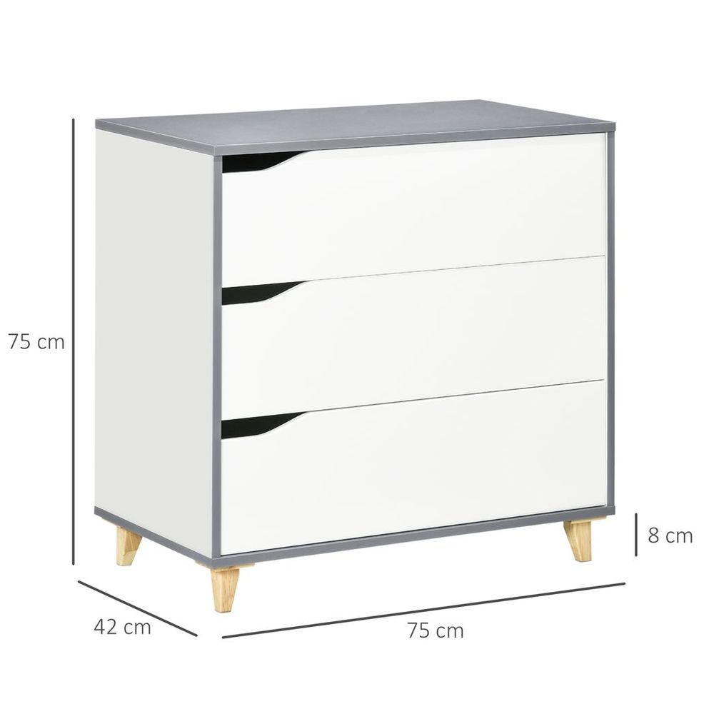 Chest of Drawers 3-Drawer Dresser Storage Cabinet with Solid Wood Legs White