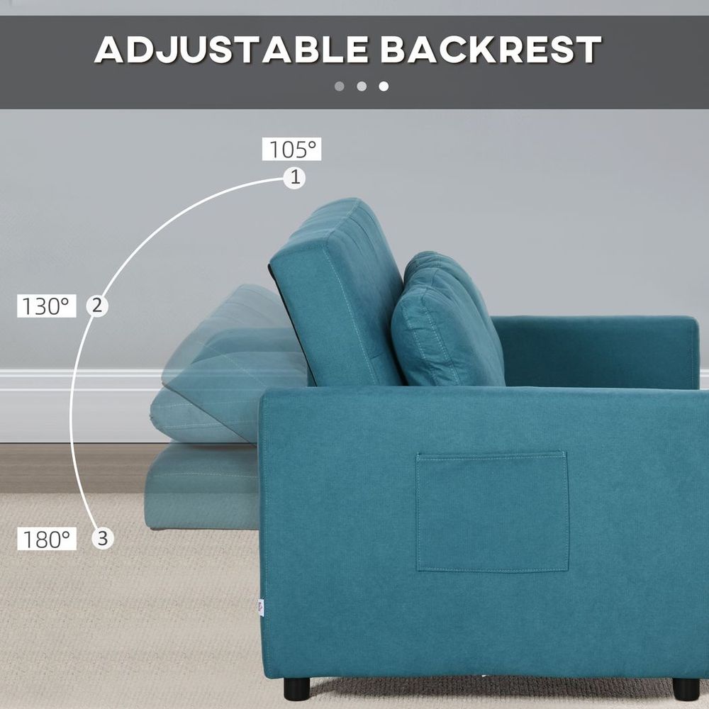 2 Seater Sofa Bed Convertible Bed Settee with Cushions — Blue
