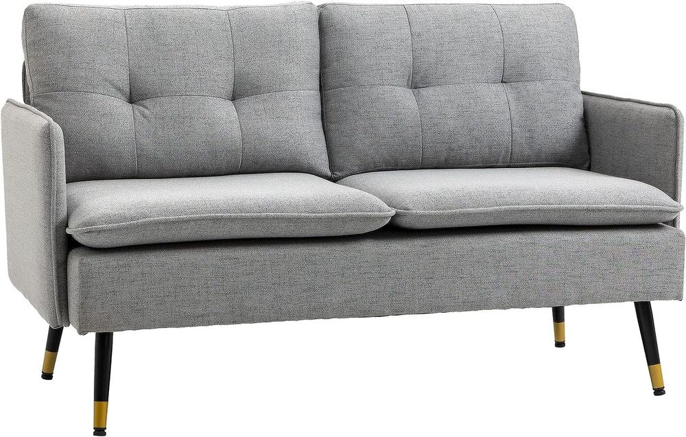 HOMCOM Modern Upholstered Two Seater Sofa for Bedroom Living Room Grey