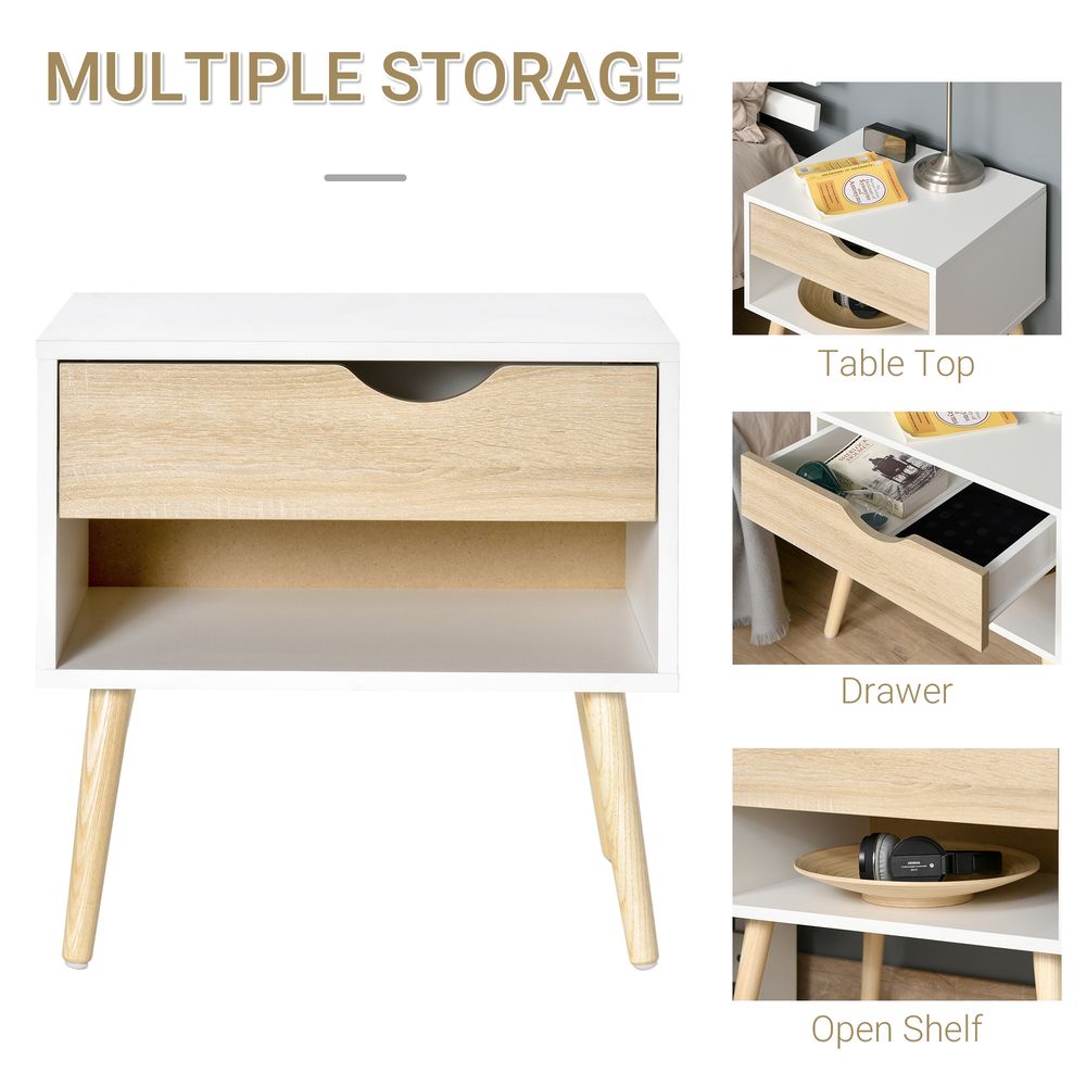 Bedside Table with Drawer and Shelf