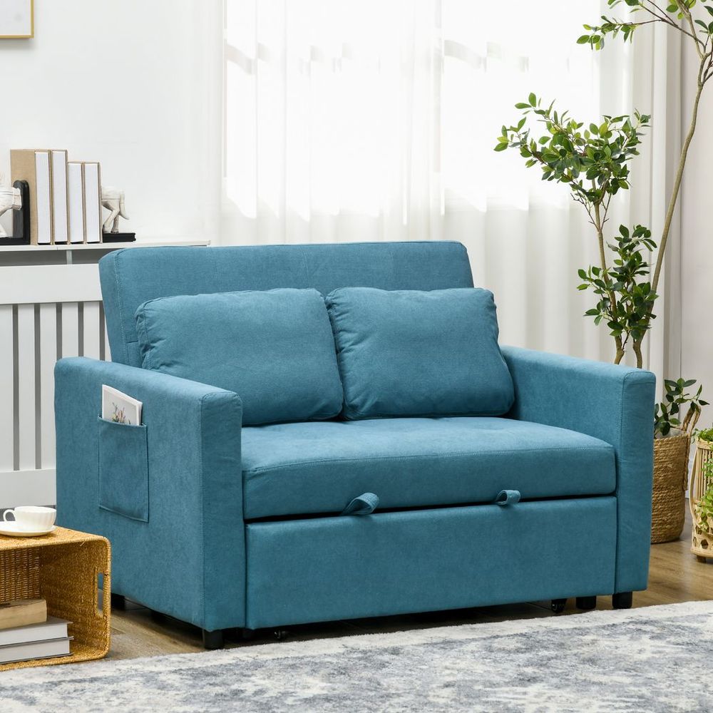 2 Seater Sofa Bed Convertible Bed Settee with Cushions — Blue
