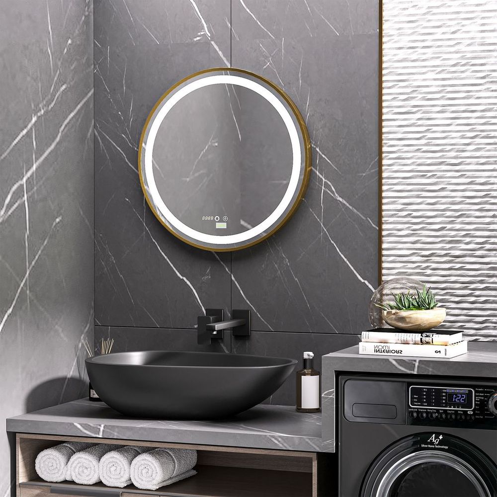LED Bathroom Round Gold Mirror 