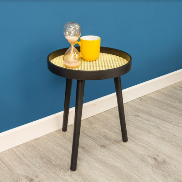 Cane Round Side Table — Black