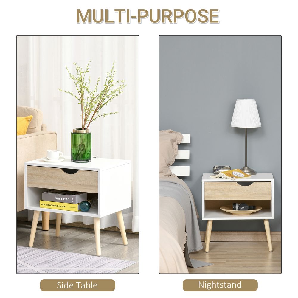 Bedside Table with Drawer and Shelf