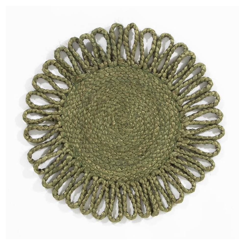 Thames Jute Star Crochet Olive Placement, Set of 2