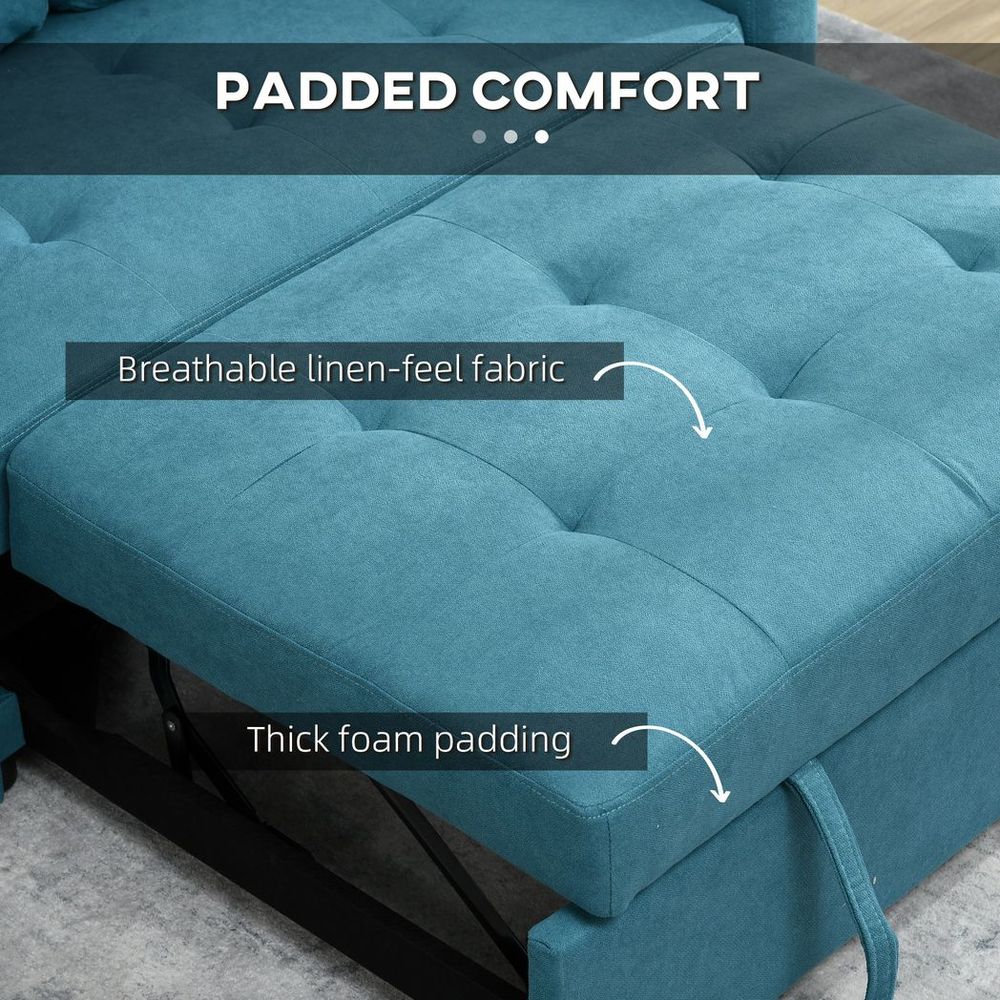 2 Seater Sofa Bed Convertible Bed Settee with Cushions — Blue