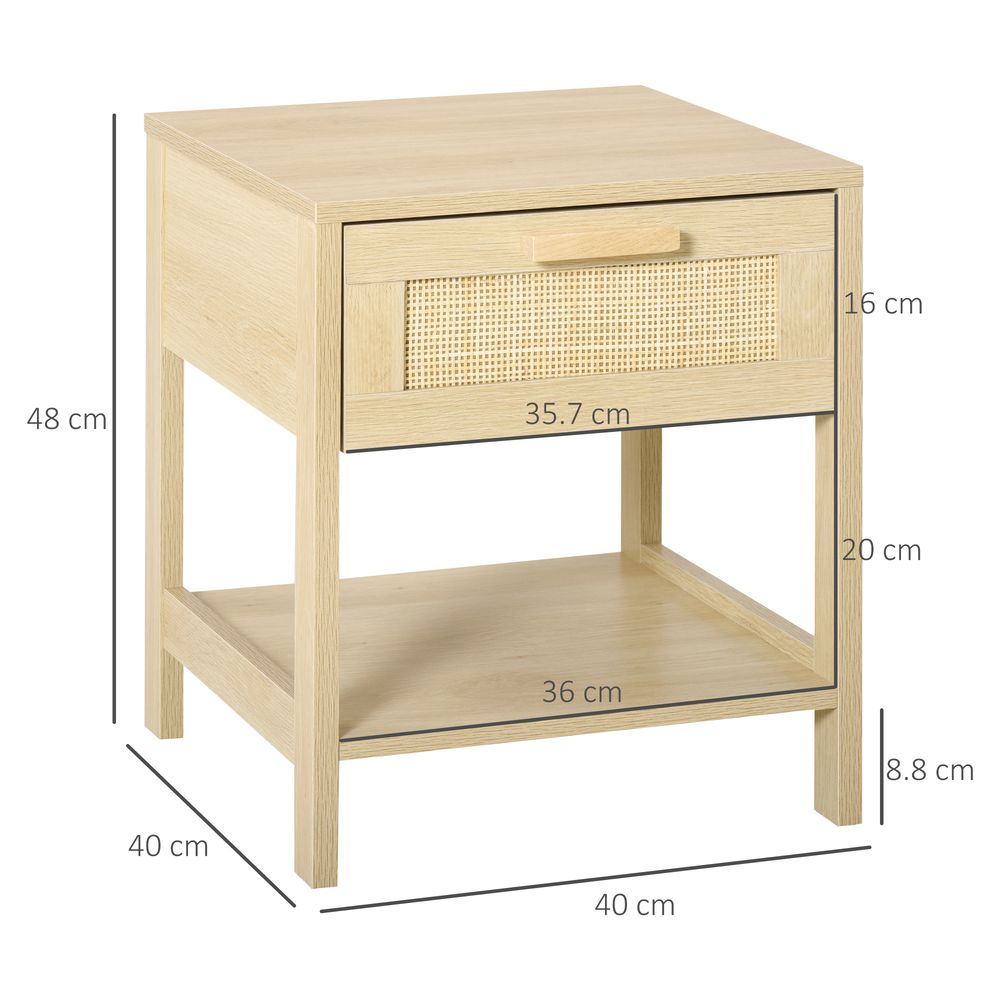 Bedside Table with Rattan Drawer