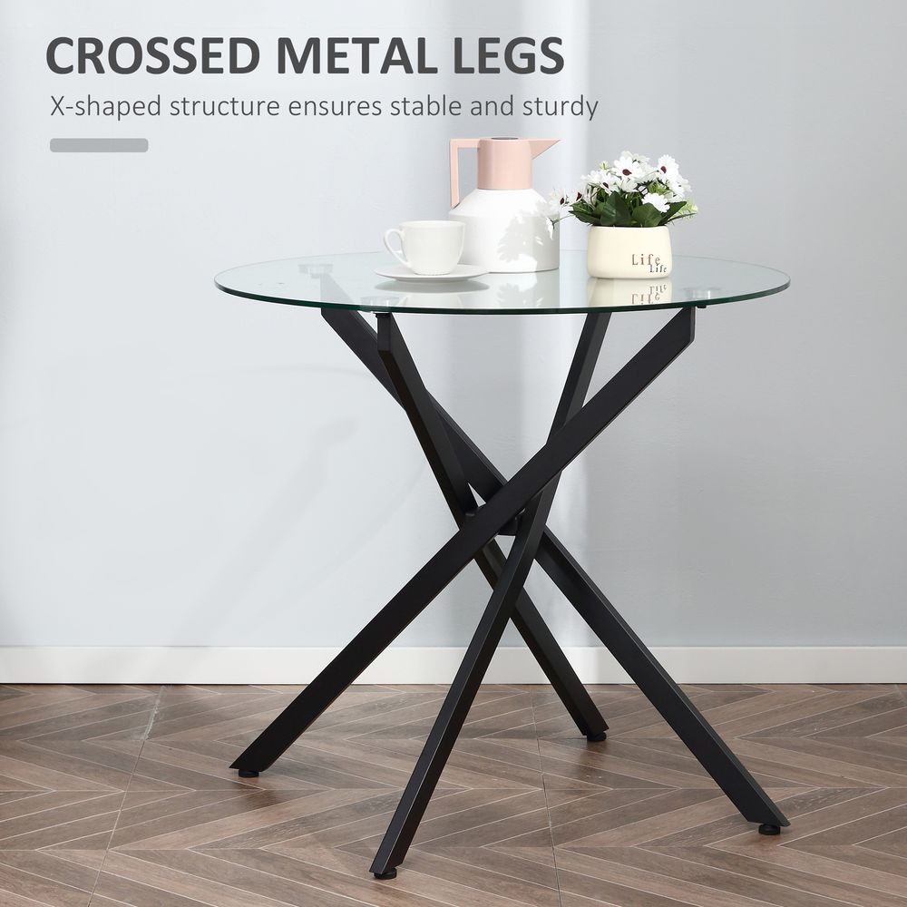 Clear Glass Round Dining Table — Black