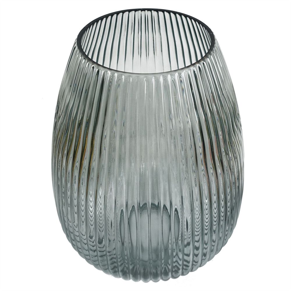 Ridged Glass Vase — Grey