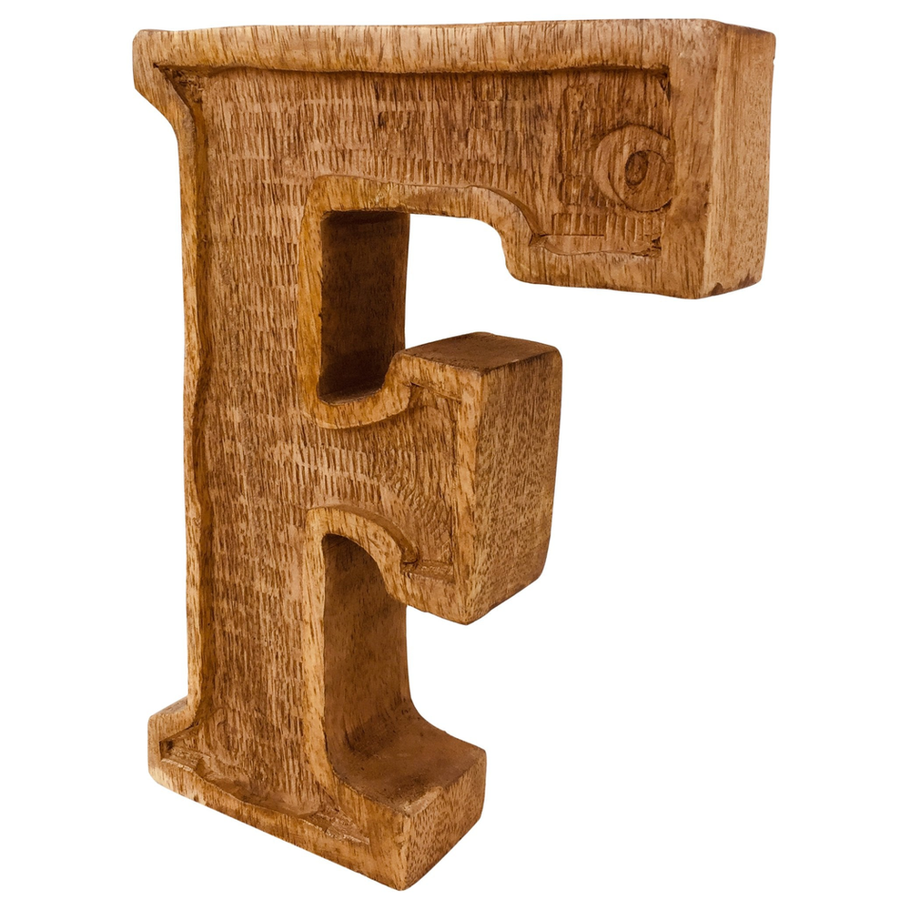 Hand Carved Wooden Embossed Letter F