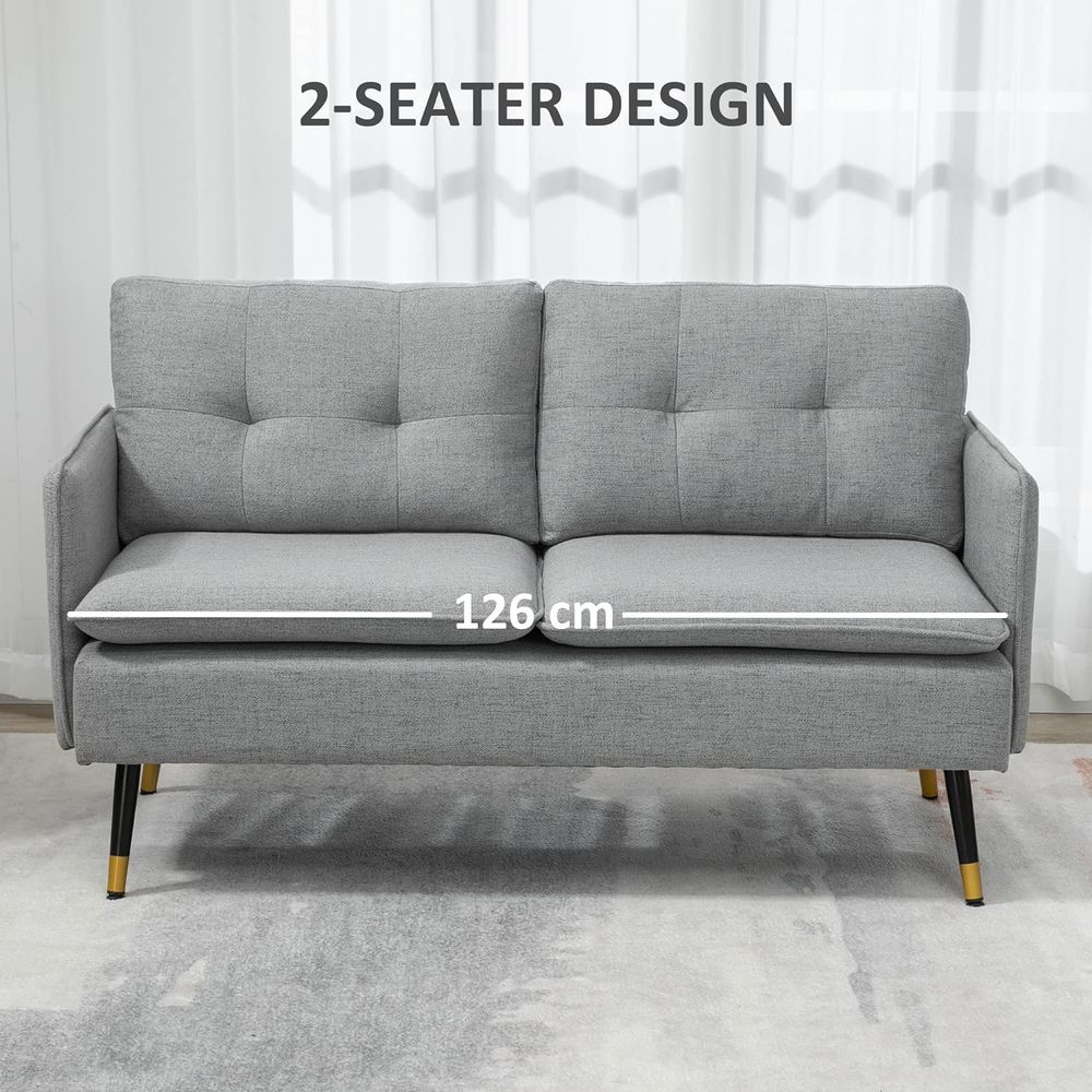 HOMCOM Modern Upholstered Two Seater Sofa for Bedroom Living Room Grey