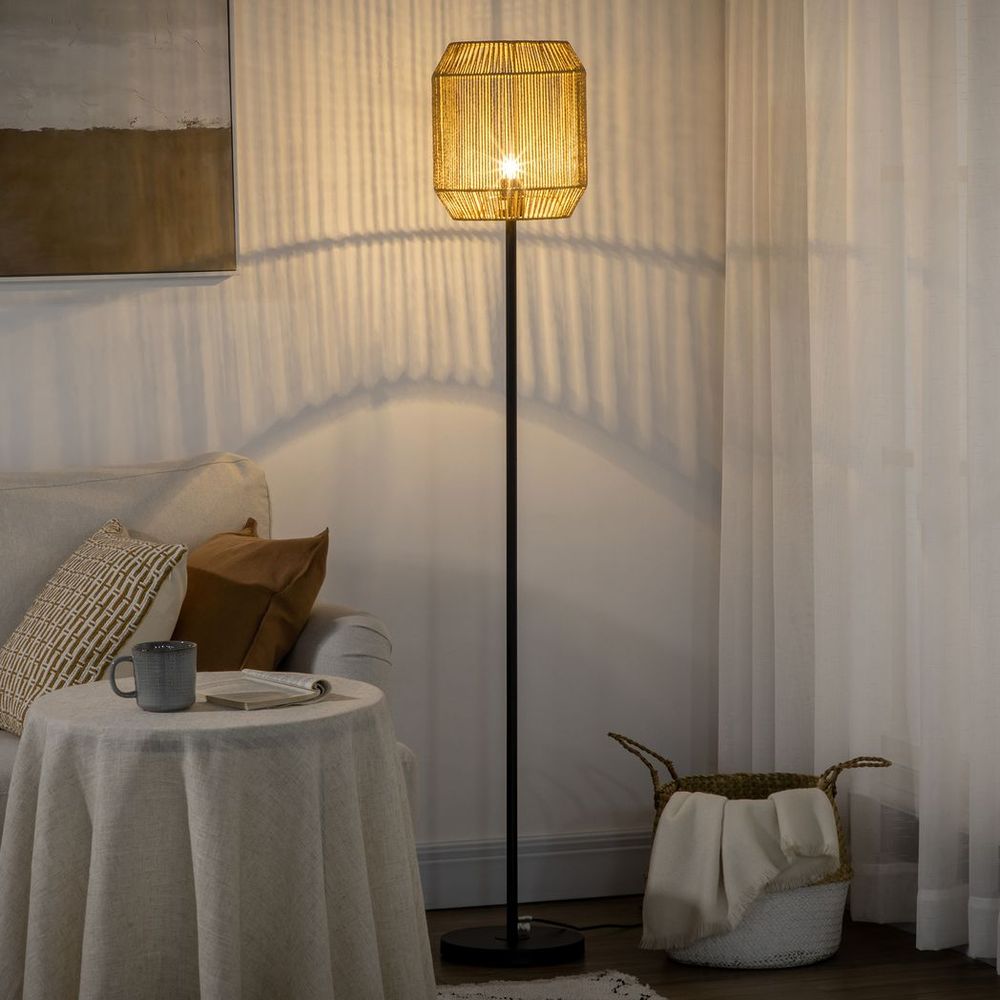 Farmhouse Floor Lamp with Rattan Wicker