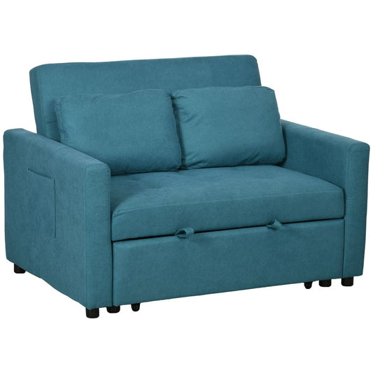 2 Seater Sofa Bed Convertible Bed Settee with Cushions — Blue