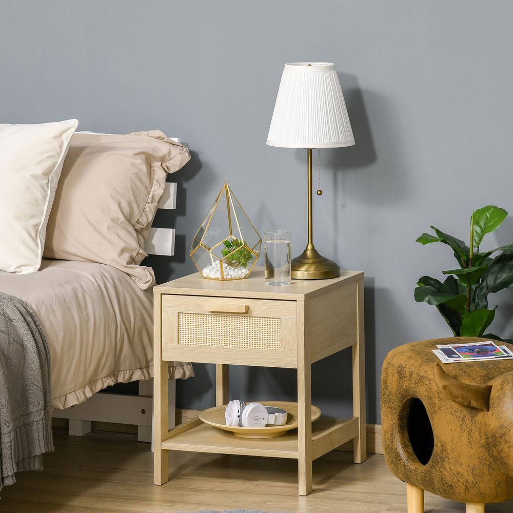 Bedside Table with Rattan Drawer
