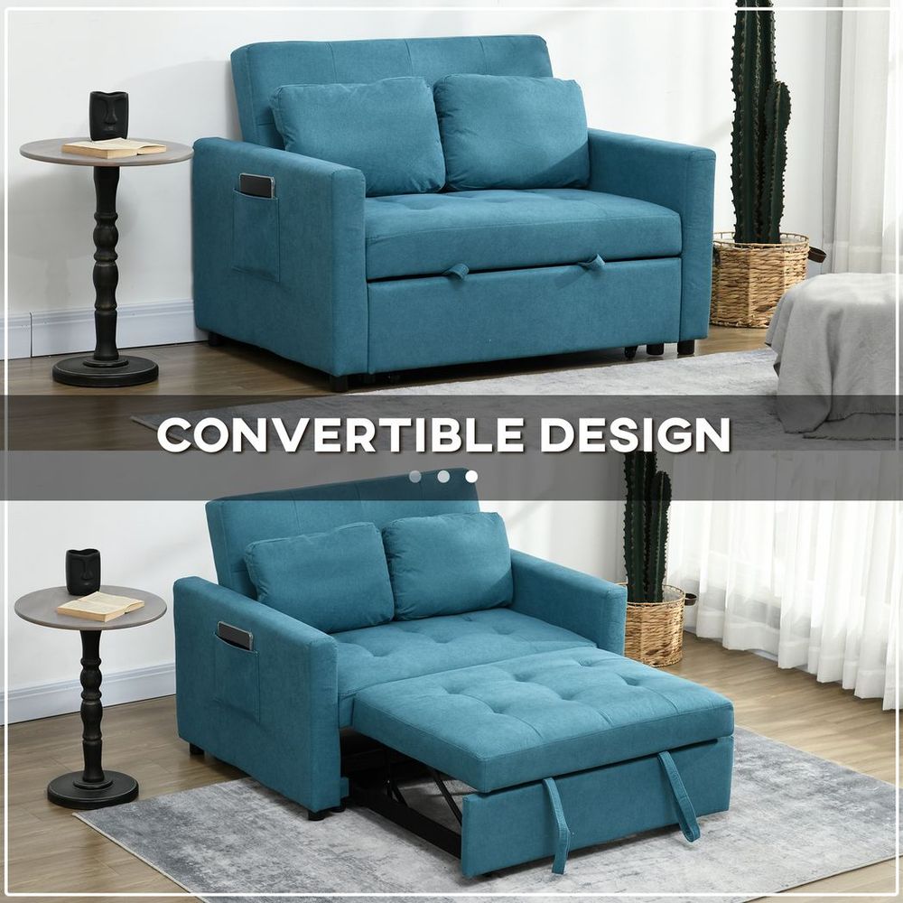 2 Seater Sofa Bed Convertible Bed Settee with Cushions — Blue