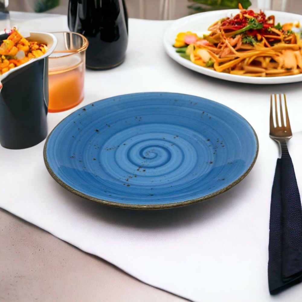 Porcelain Pasta Plates Pebble — Marine Blue