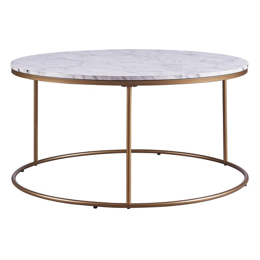 Large Round Coffee Table — White Marble-Effect