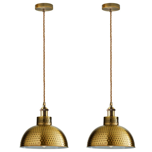 2 X Pack Ceiling Pendant Light Metal Shades — Yellow Brass