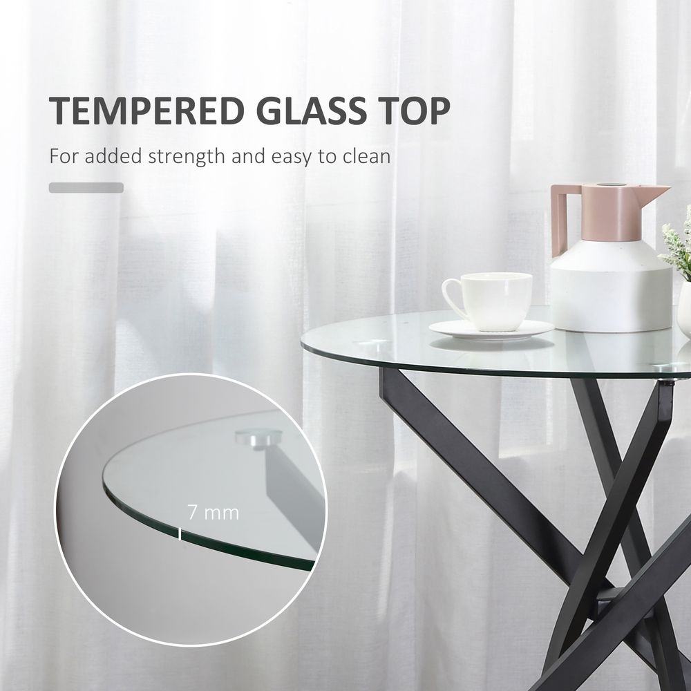 Clear Glass Round Dining Table — Black