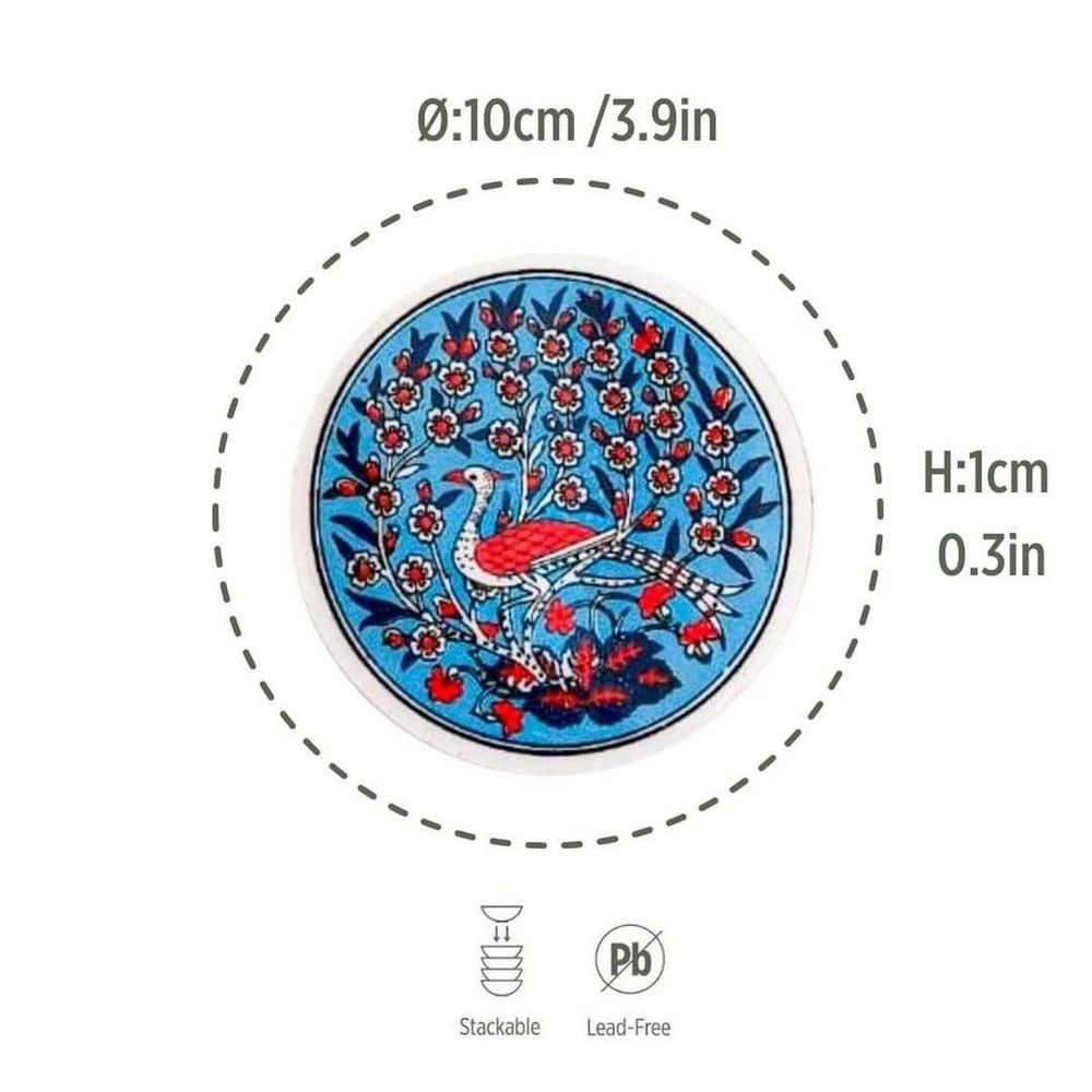 Ceramic Coaster Peacock Light Blue Maya 10cm