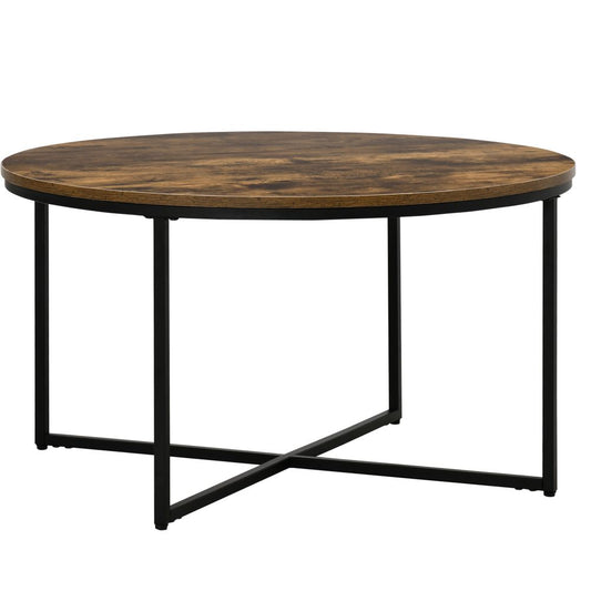 Industrial Round Side Table with Metal Frame