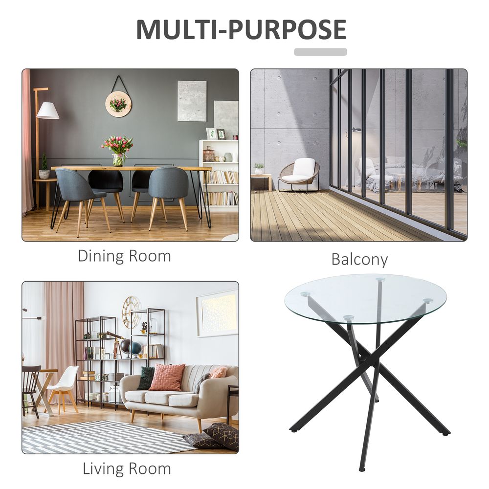Clear Glass Round Dining Table — Black