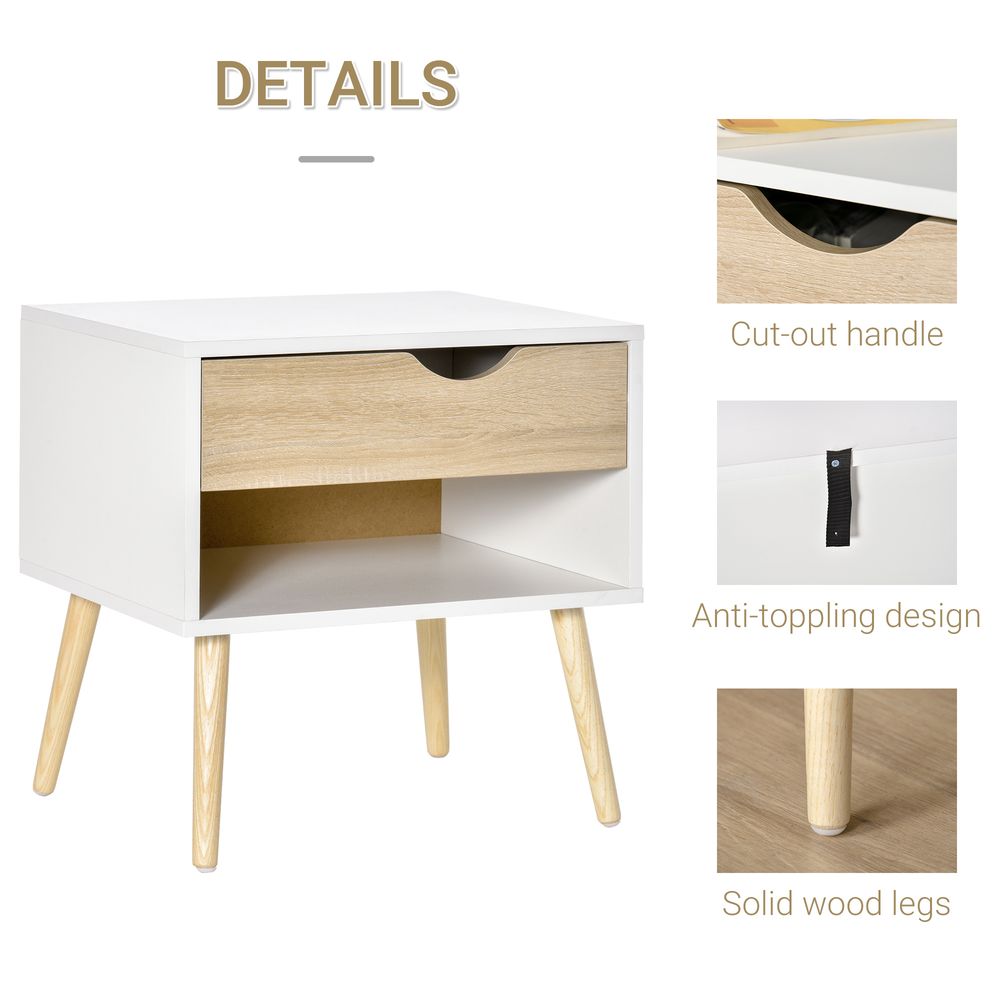 Bedside Table with Drawer and Shelf