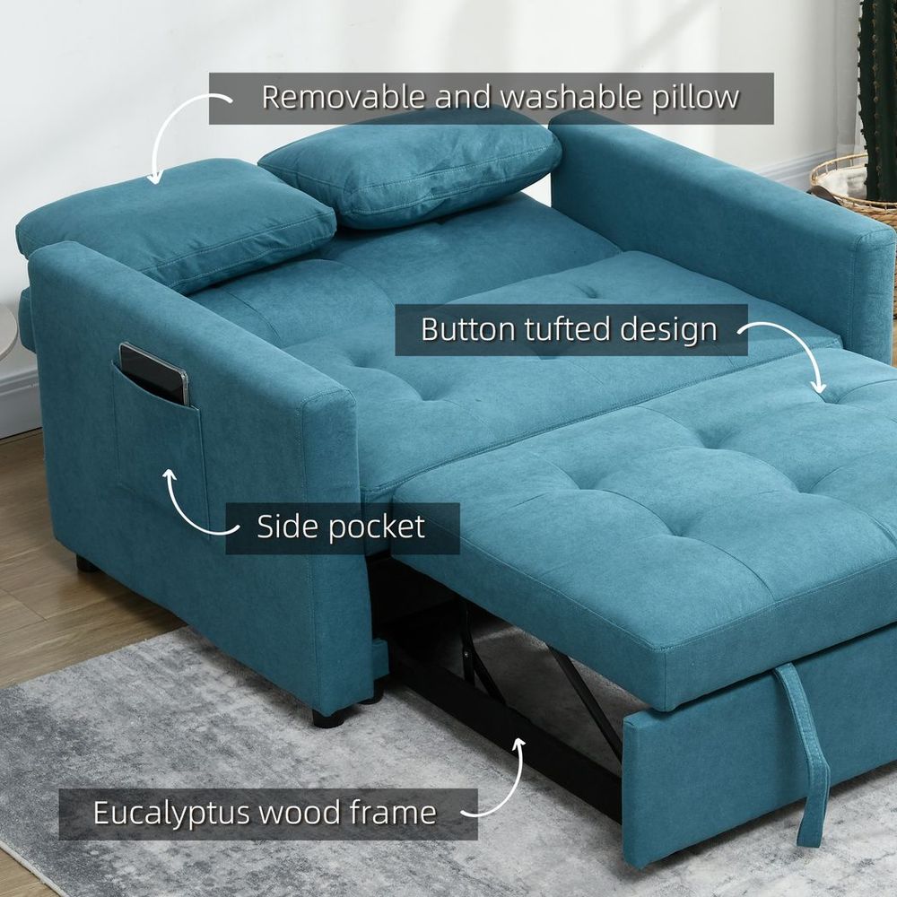 2 Seater Sofa Bed Convertible Bed Settee with Cushions — Blue