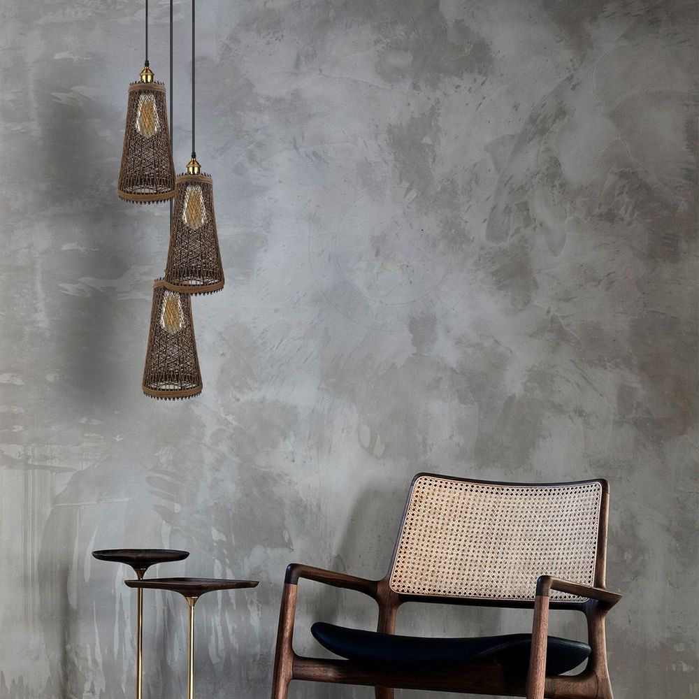 3 Head Natural Wicker Basket Rattan Ceiling Pendant