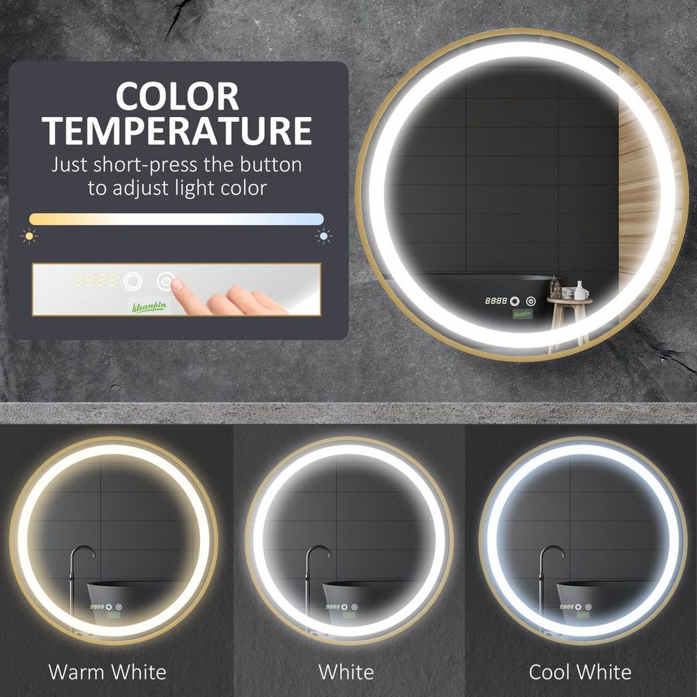 LED Bathroom Round Gold Mirror 