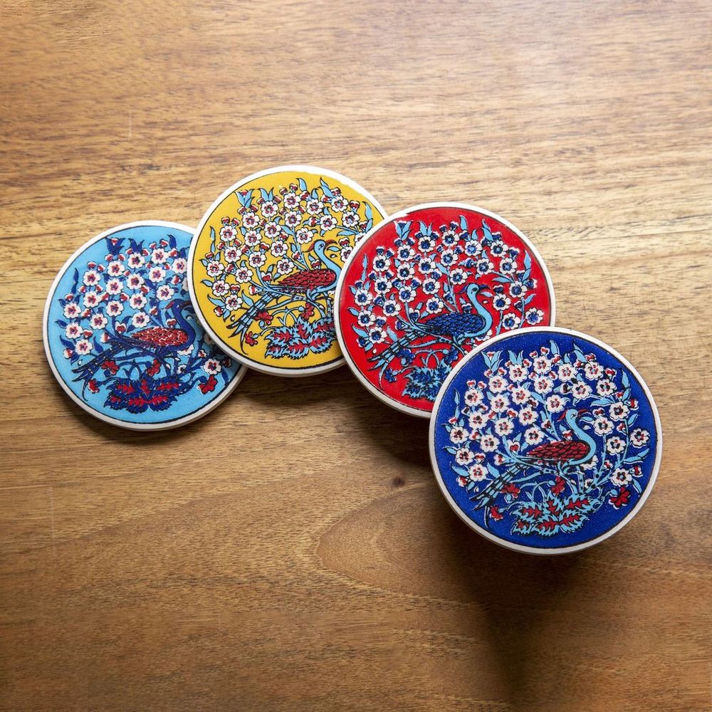 Ceramic Coaster Peacock Light Blue Maya 10cm