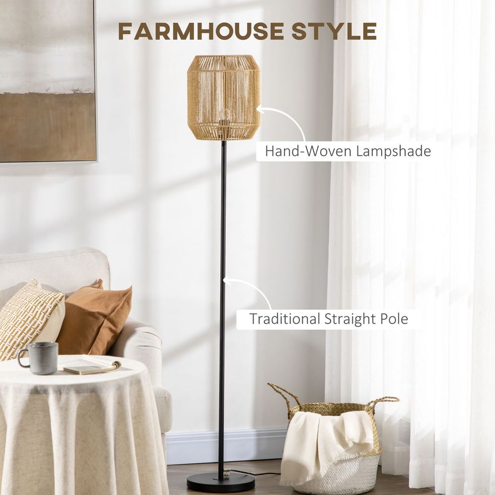 Farmhouse Floor Lamp with Rattan Wicker