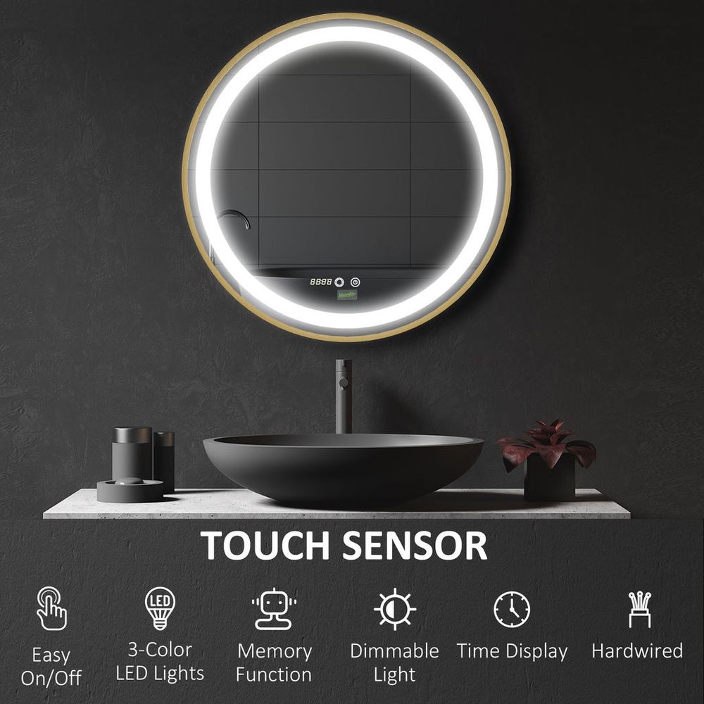 LED Bathroom Round Gold Mirror 