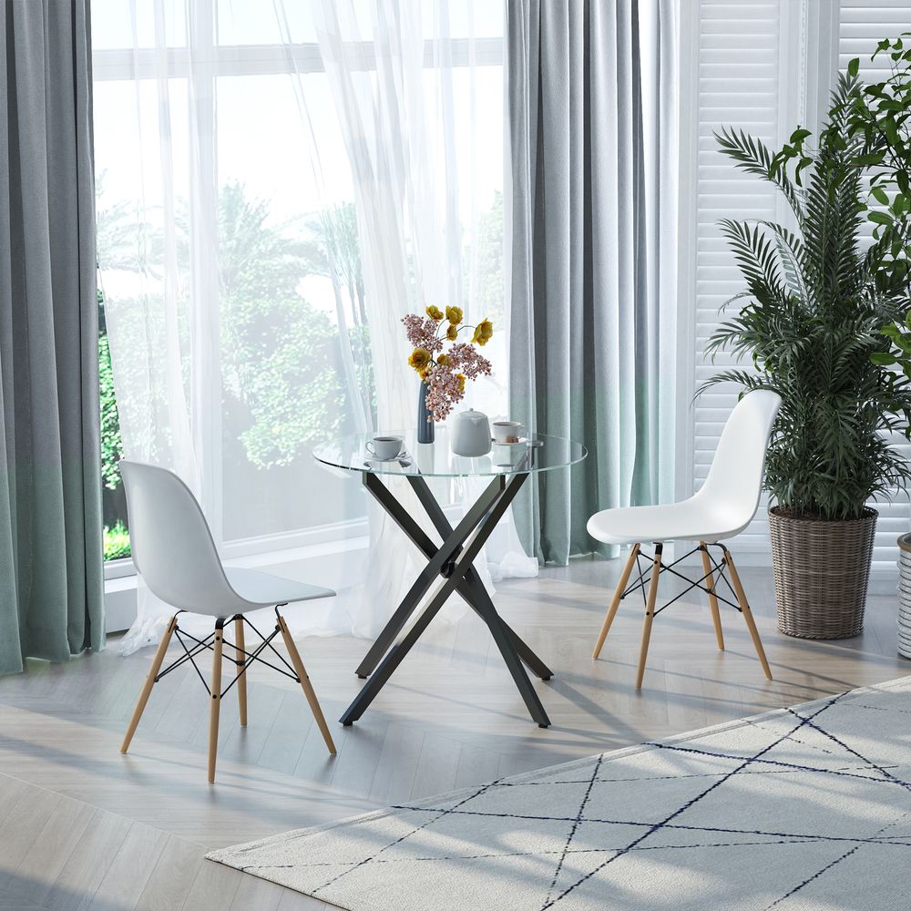 Clear Glass Round Dining Table — Black